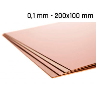 Kupferblech, Dicke 0,1 mm, Größe 200x100 mm, Kupfer-Cu-Form