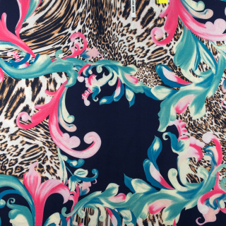 Stoff Silki Marineblau Leopard Damast Muster 0,5m