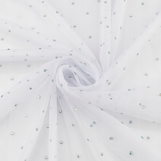 Stoff Tüll weiß weich mit Steinchen 0,5m