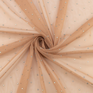 Stoff Tüll beige weich mit Steinchen 0,5m