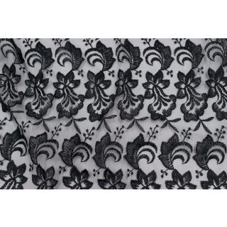 Stoff Spitze Guipure schwarz auf Tüll 0,5m