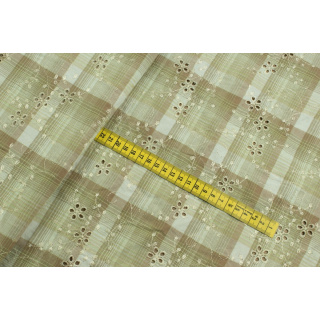 Baumwoll-Popeline Stoff Stickerei Karo Blumen Muster 0,5m