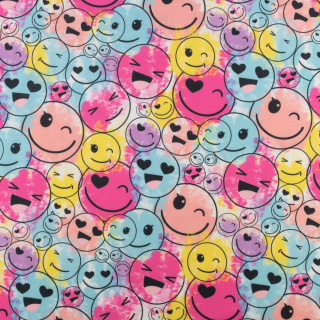 Sweatshirtstoff rosa-blau Strickware Emoticons 0,5m