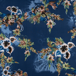 Stoff Jersey ITY blau glatter Strick Blumen 0,5m