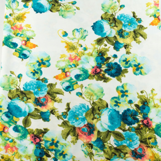 Stoff ITY türkis glatt Blumen Strickware 0,5m