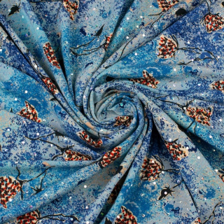 Stoff Jersey ITY blau Blumen Pailletten Strickware 0,5m