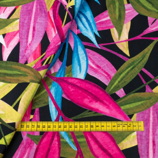 Stoff Jersey ITY glatt bunte Blätter Strickware 0,5m