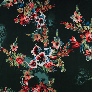 Stoff Jersey ITY grün glatt Blumen Strickware 0,5m