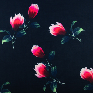 Stoff Jersey ITY marineblau glatt Blumen Strickware 0,5m