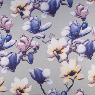 Stoff Jersey ITY grau glatt Blumen Strickware 0,5m