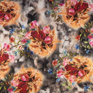 Stoff Jersey ITY beige glatt Blumen Strickware 0,5m