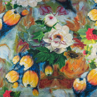 Stoff Jersey ITY glatt bemalte Blumen Strickware 0,5m