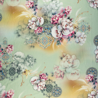 Stoff Jersey ITY hellgrün Blumen Strickware 0,5m