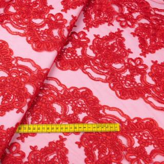 Stoff Spitze rot Blumenmuster 0,5m