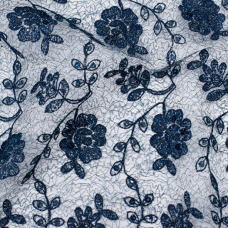 Stoff Spitze Marineblau Blumen Pailletten 0,5m