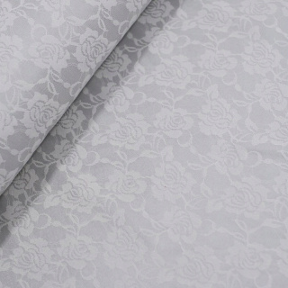 Stoff Spitze grau Satin weiße Blumen 0,5m