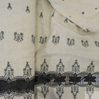 Leinenstoff Bordüre beige Blumenmuster 0,5m