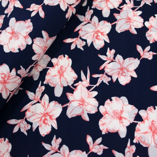 Stoff Kelly Krepp Marineblau Blumen 0,5m