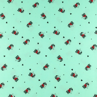 Stoff Silki dunkel hellgrün Kätzchen Muster 0,5m