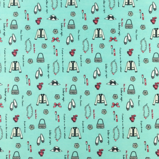 Stoff Silki dunkles Minz Muster 0,5m