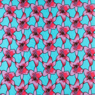 Stoff Silki rosa-violette Lilien Muster 0,5m