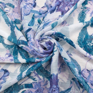 Stoff Chiffon weiß glatt Blumenmuster 0,5m