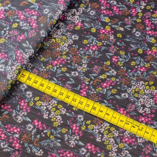 Plisierter Chiffonstoff Marineblau Blumen 0,5m