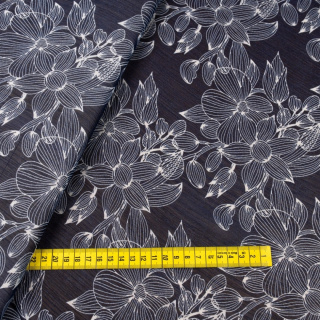 Stoff Chiffon Marineblau glatt Blumenmuster 0,5m