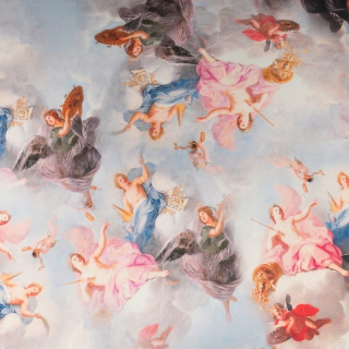 Seidenchiffon Stoff grau glatt Engel Muster 0,5m