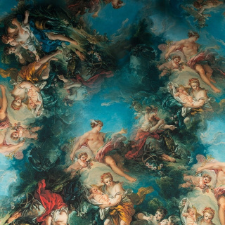 Seidenchiffon Stoff grün glatt Freskenmuster 0,5m