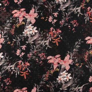 Stoff Chiffon schwarz glatt Blumenmuster 0,5m