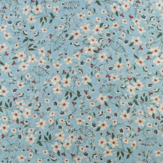 Chiffonstoff grau hellblau glatt Blumenmuster 0,5m
