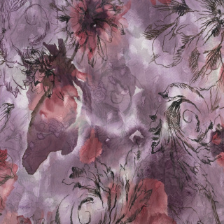 Chiffonstoff bestickt lila glatt Blumen 0,5m