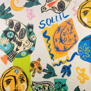 Veloursstrickstoff ecru italienische Abstraktion 0,5m