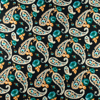 Stoff Viskose Twill schwarz glatt Blumenmuster 0,5m