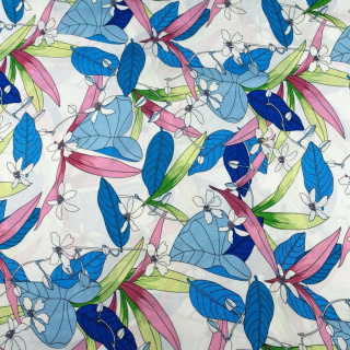 Viskosestoff weiß Blumen 100% Viskose 0,5m