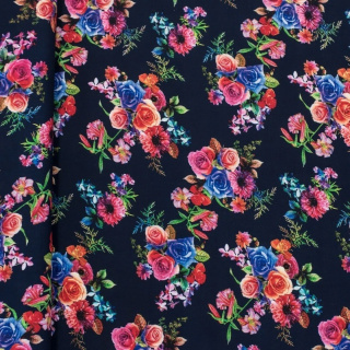 Stoff Viskose Marineblau Blumen 100% Viskose 0,5m