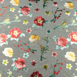 Viskose-Strickstoff grau weich Blumenmuster 0,5m