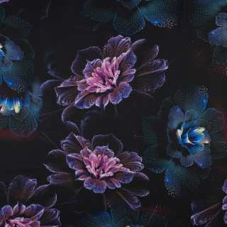 Stoff Viskose Twill schwarz glatt Blumenmuster 0,5m