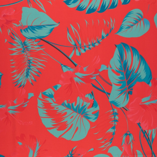 Stoff Viskose Twill rot glatt Monstera Muster 0,5m