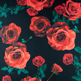 Stoff Viskose Twill glatt rotes Blumenmuster 0,5m