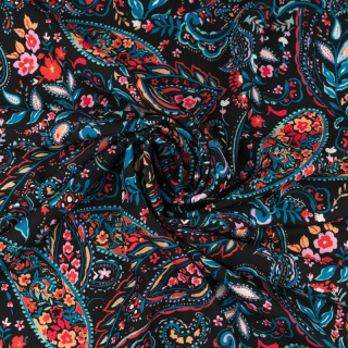 Stoff Viskose Twill schwarz glatt Paisley Muster 0,5m