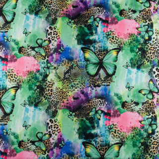 Viskose Twill Stoff grün glatt Schmetterlingsmuster 0,5m