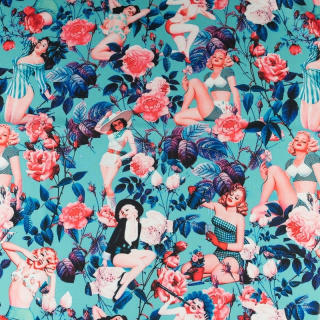 Twill-Stoff blau glatt Blumen 0,5m