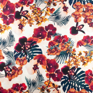 Stoff Viskose Twill glatt Orchidee Blumenmuster 0,5m