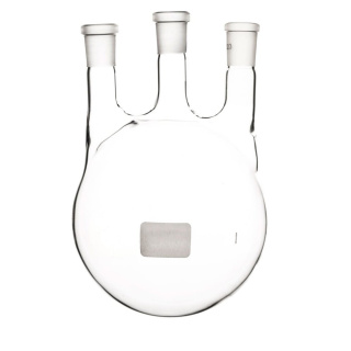 Banka guľatodenná trojhrdlová 100 ml, zábrus 19/26, bočné 2x 14/23 mm, rovné hrdlá, BORO 3.3