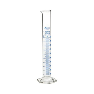 Odmerný valec sklenený 10 ml, trieda A, modrá stupnica, sklo BORO 3.3