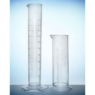 Messzylinder SAN, Klasse B, mit geprägter Skala, hoch – 50 ml