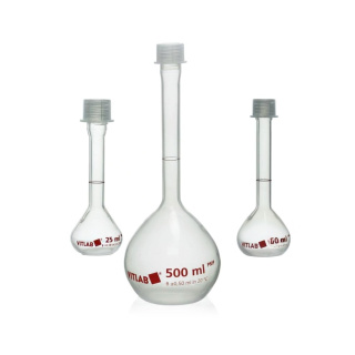 Messkolben aus PMP mit Verschluss aus PP, Klasse B – 50 ml, DIN EN ISO 1042