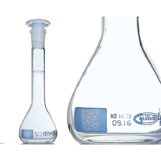 Odmerná banka 5 ml, brúsenie 10/19, trieda A, QR kód - certifikát